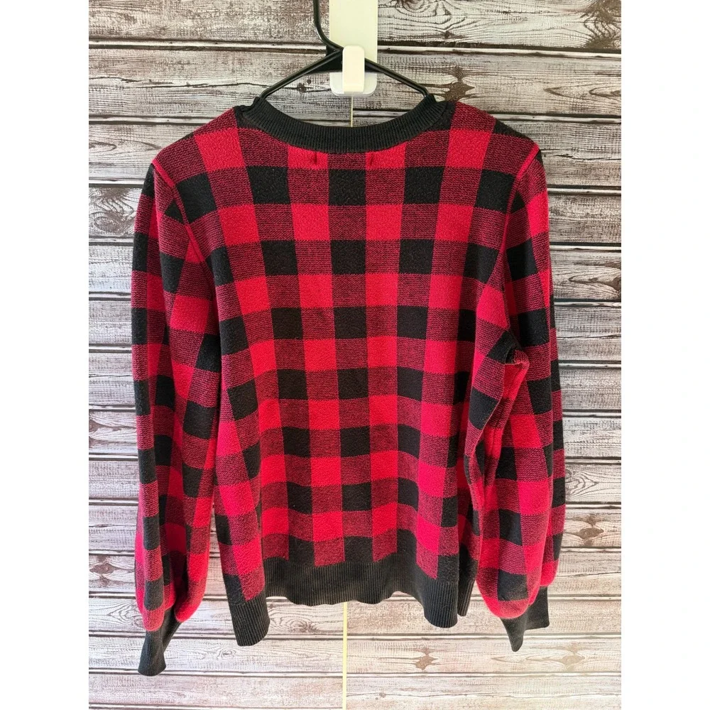 Marled Reunited Clothing Women's Red Buffalo Plaid Balloon Sleeve Sweater Size L